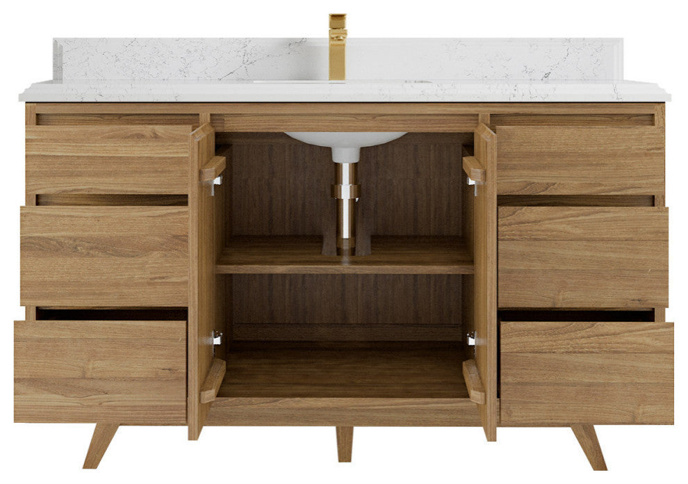 Madison  Teak 60 Single Bathroom Vanity Golden Teak 1.5" Empira White Quartz