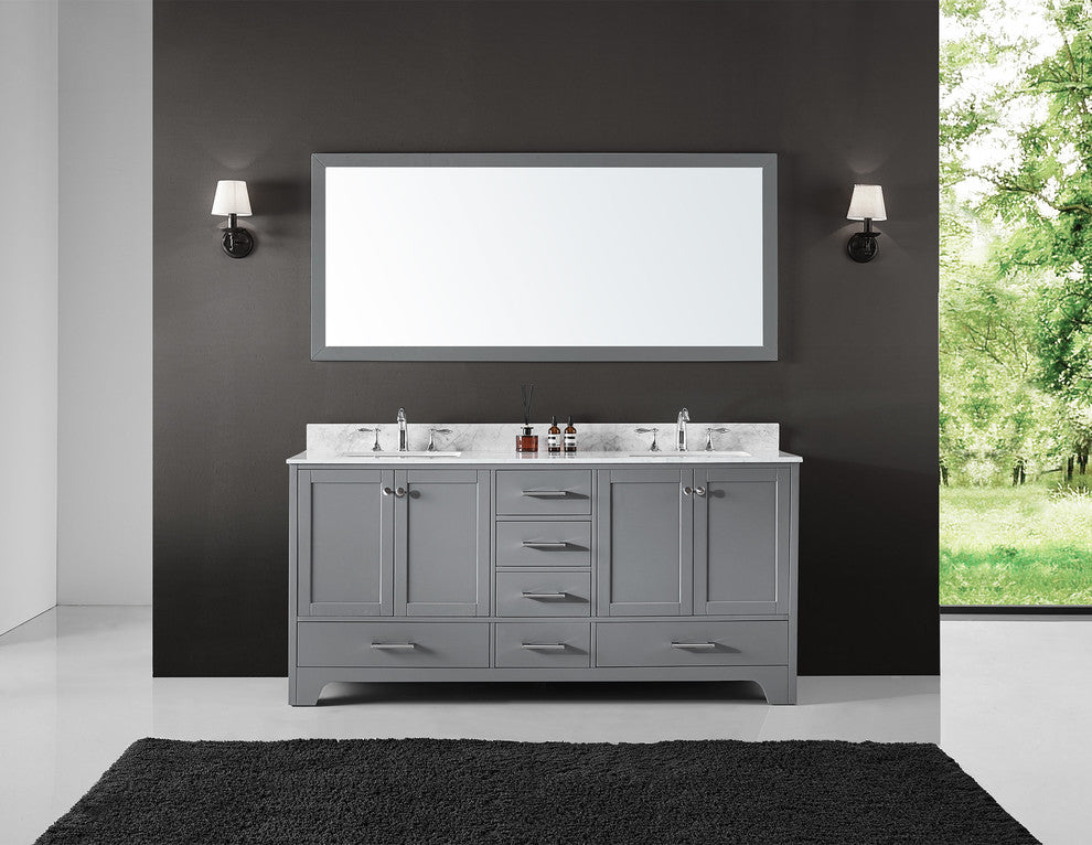 72" Double Sink Bathroom Vanity With Carrara Marble Top