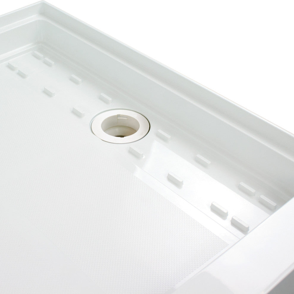 Transolid Linear 60"x34" Rectangular Alcove Shower Base with Left Hand Drain, White, Left Hand