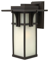 Manhattan Large Outdoor Wall Sconce, Oil Rubbed Bronze With Etched Seedy Glass