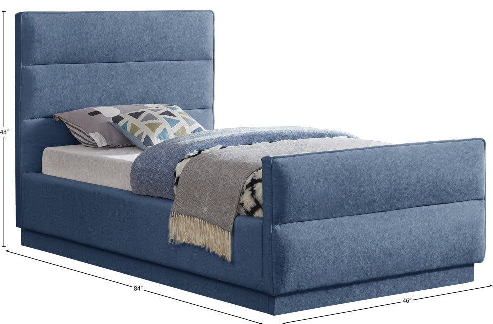 Paxton Chenille Fabric Upholstered Bed, Blue, Twin