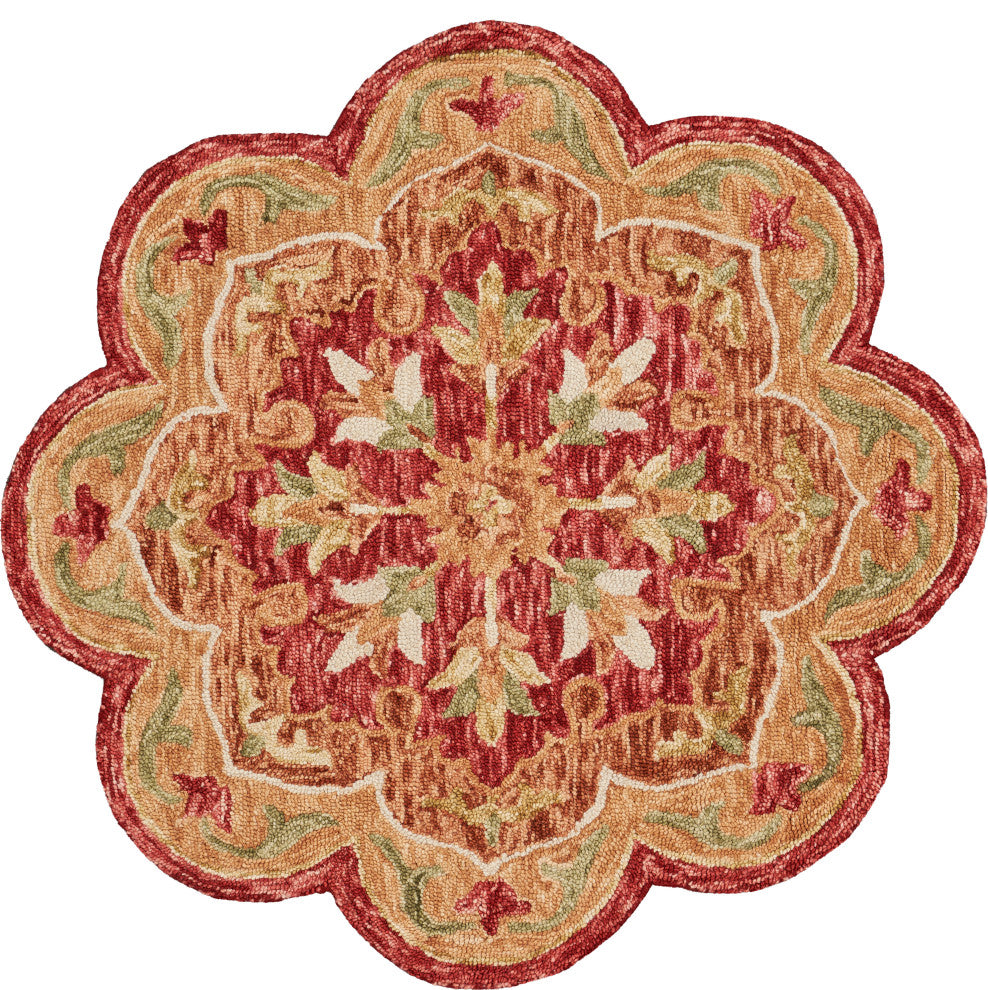 Burnt Red Medallion Garden Area Rug, 6' Round