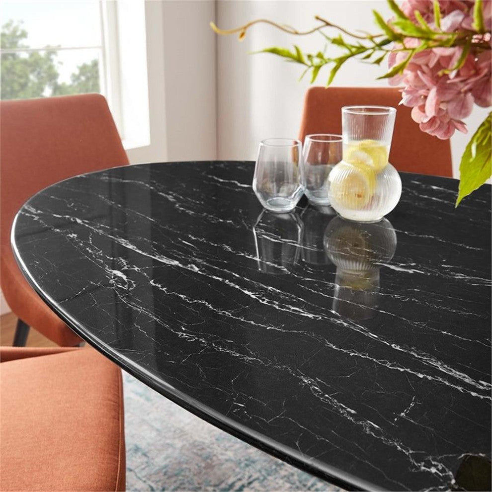 Modway Lippa 60" Artificial Marble Oval Dining Table, Black Black