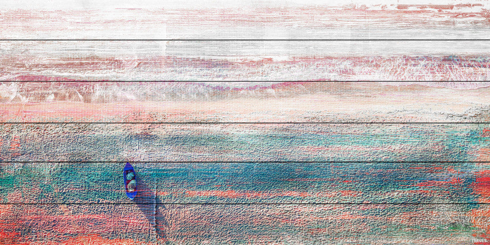 "Sitting Boat" Painting Print on White Wood, 40"x20"