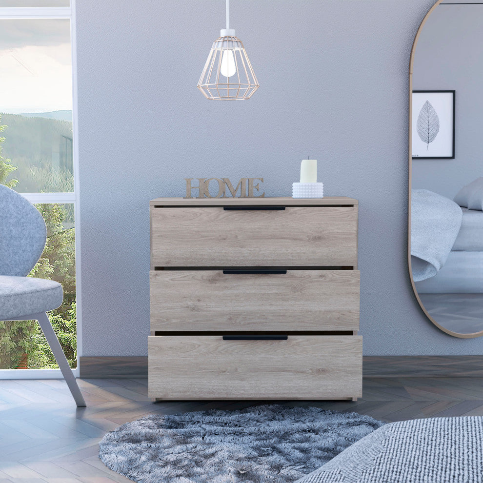 Washington 3 Drawer Dresser with Metal Handles, Light Gray