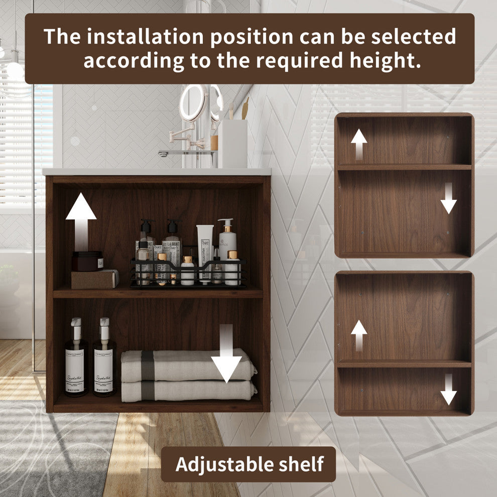 36" Plywood Wall Mounting Bath Vanity Set, Brown Oak, Gel Sink