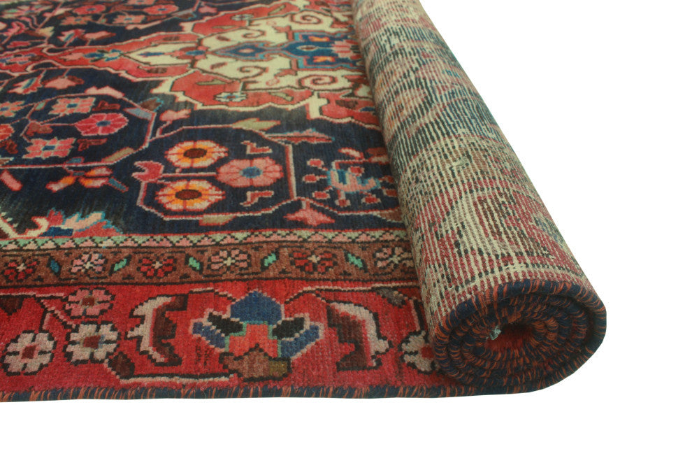 Vintage Distressed Royal Navy/Red Rug, 3'8x6'7