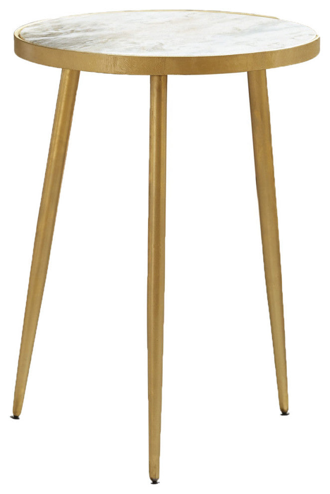Round Accent Table, White and Gold