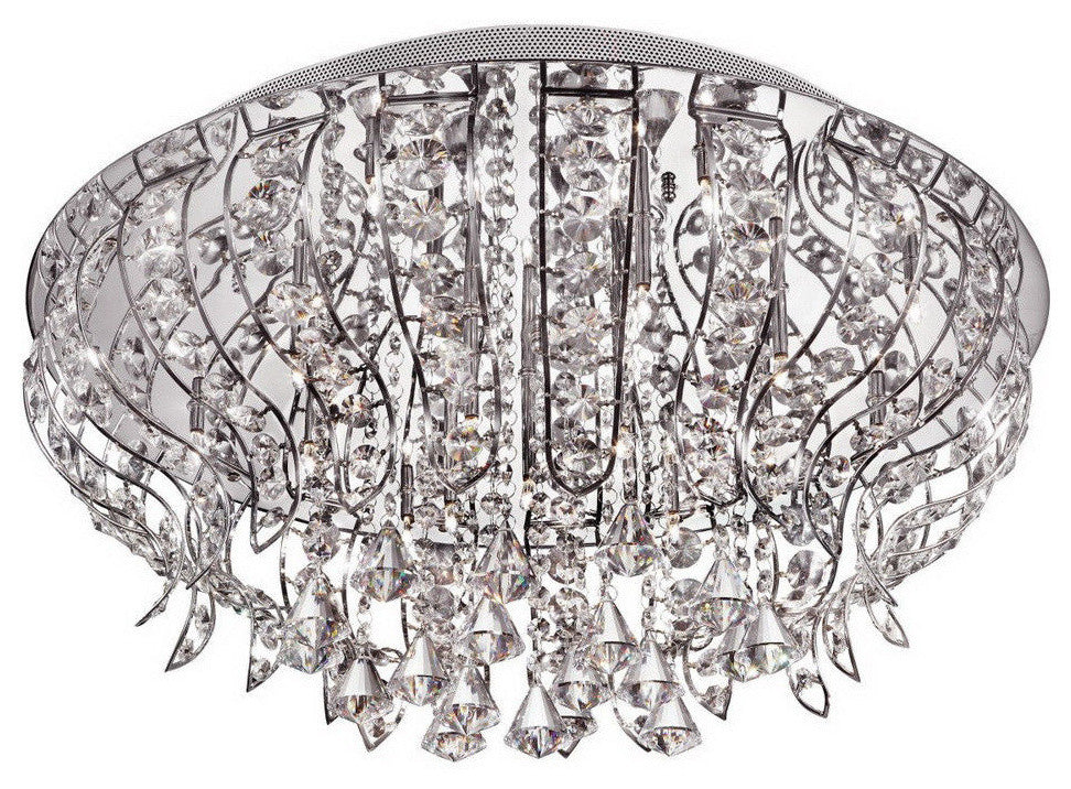 Transglobe 19-Light Tulip Flush Mount, Polished Chrome Finish With Clear Crystal