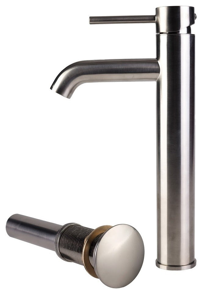 European Vessel Sink Faucet and Drain Set Brushed Nickel