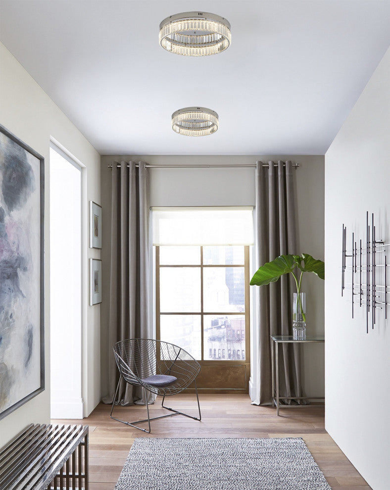 1-Light Chrome Dimmable LED Flush Mount With Clear Crystals