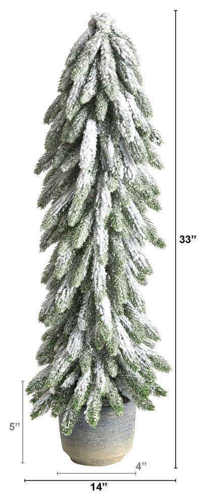 33" Flocked Artificial Christmas Tree, Decorative Planter