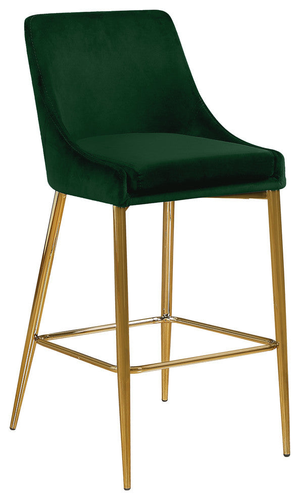 Karina Velvet Stool (Set of 2), Green, Gold Base