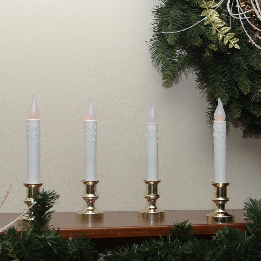 Pack of 4 Battery Operated LED Flickering Window Candle Lamp with Timer, 8.5"