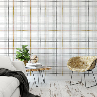 Tartan Gray Gold Black Wallpaper, Sample 12"x8"