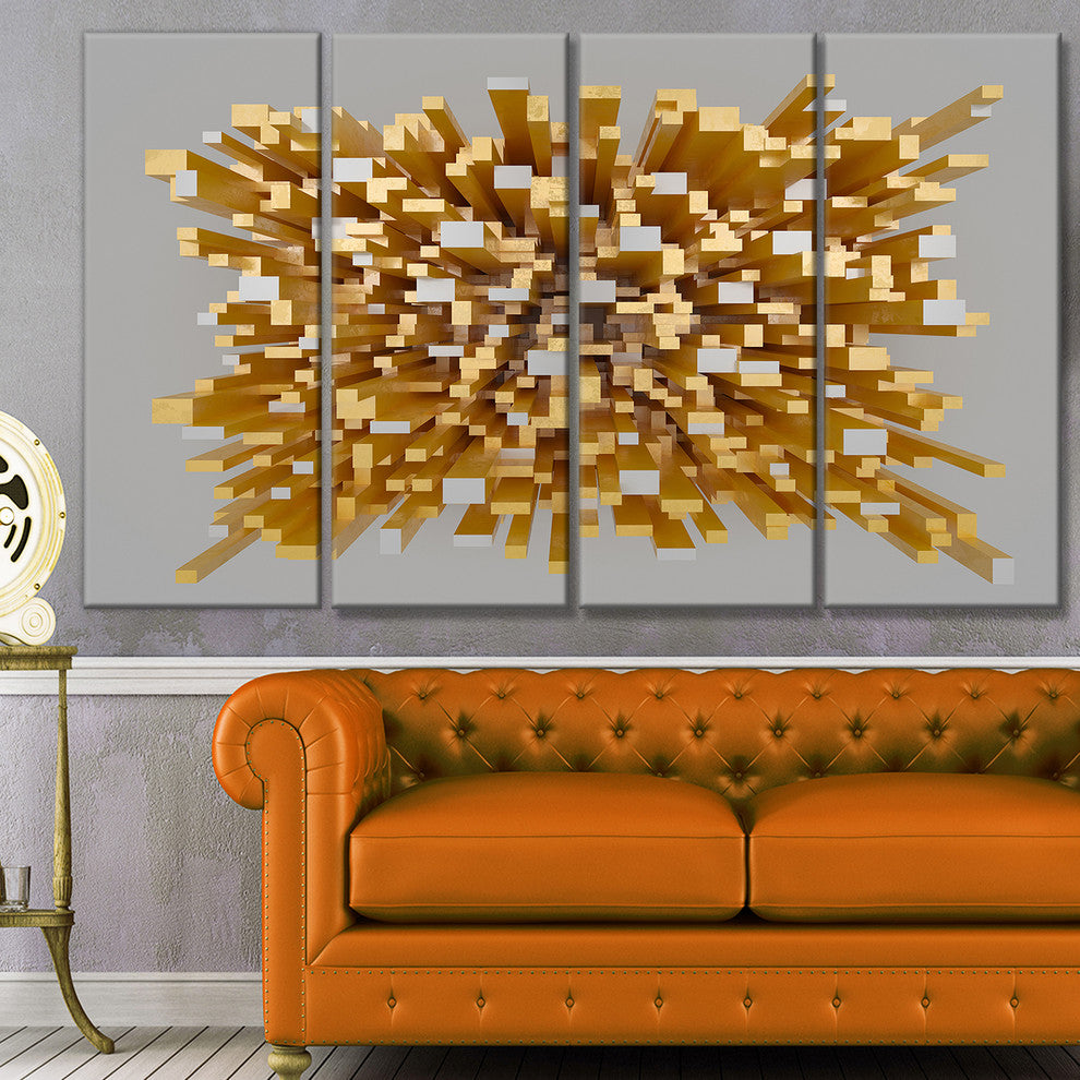 Golden Fragments 3D Design, Abstract Canvas Wall Art, 48"x28", 4 Panels