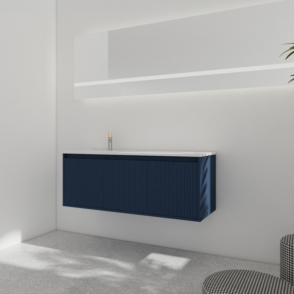 48" Plywood Wall Mounted Bath Vanity Set, Drop-Shaped Resin Sink