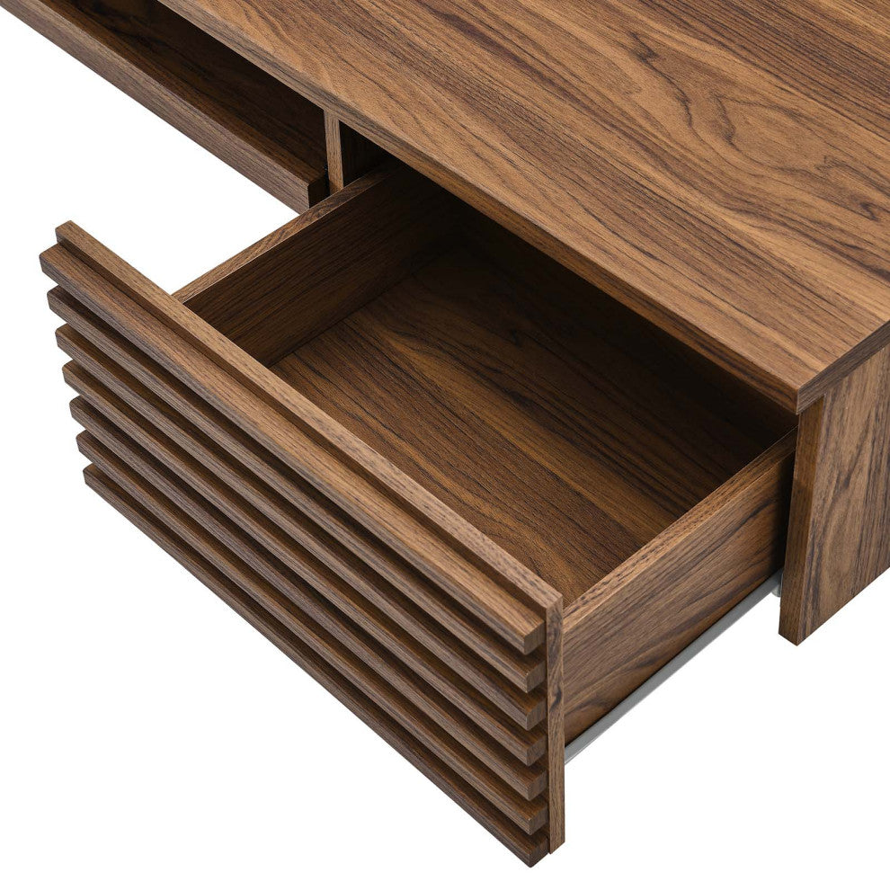 Computer Work Desk, Walnut, Wood, Modern, Mid Century Home Business Office