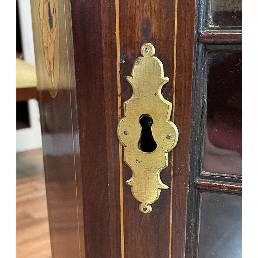 NVIN0352 Antique Inlaid Hanging Mahogany Corner Cabinet