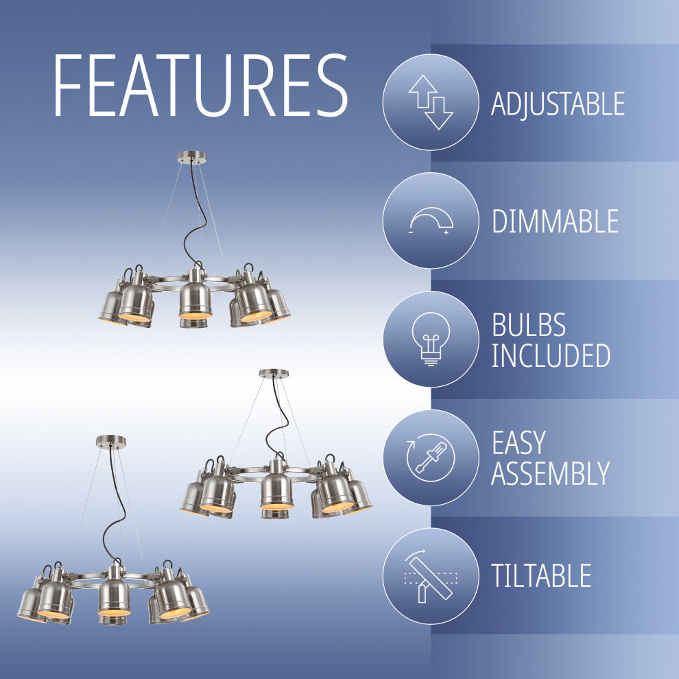 Liam Metal Led Pendant, Nickel, Nickel, Width: 26.5"