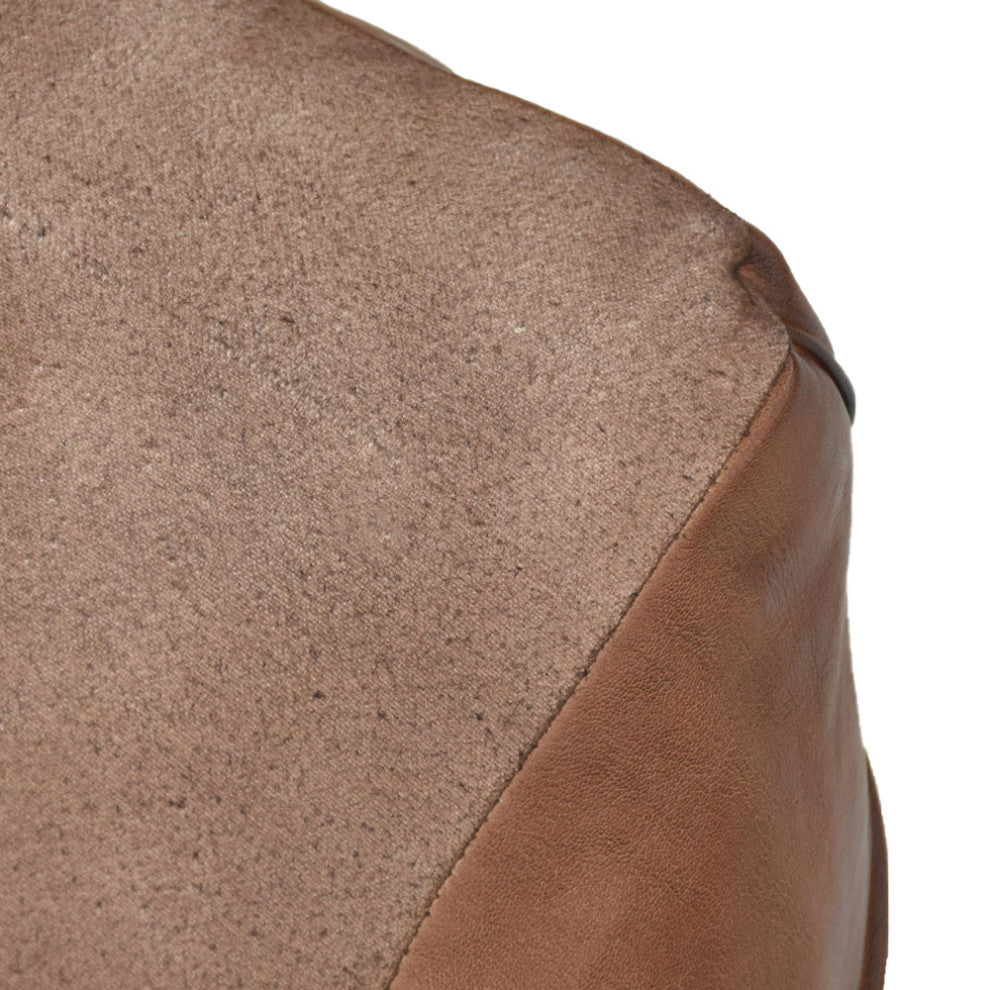 Pouf-Solid Handmade Leather Pouf (Recycled Foam with Fiber Fill), Brown, Square, 21x21x12