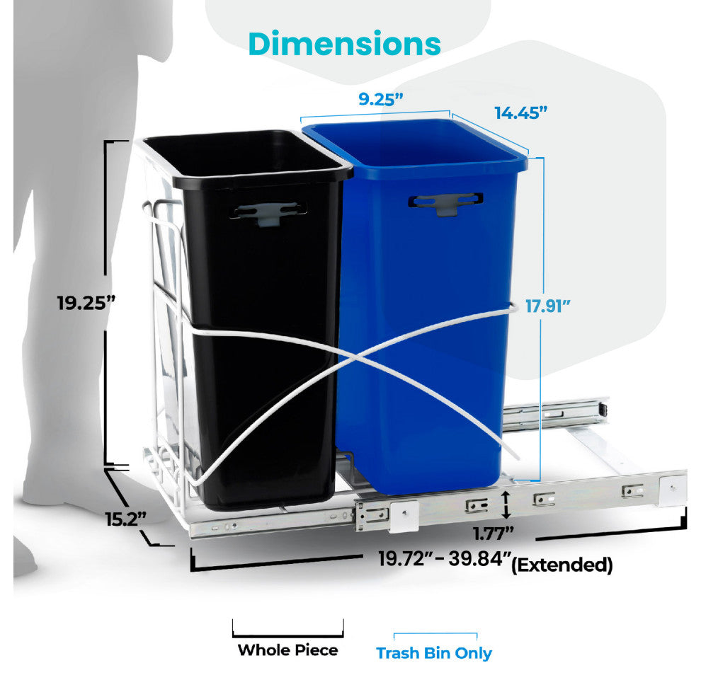 Home Zone Living 15.3 Gallon Pull Out Dual Trash Can for Recycling and Trash