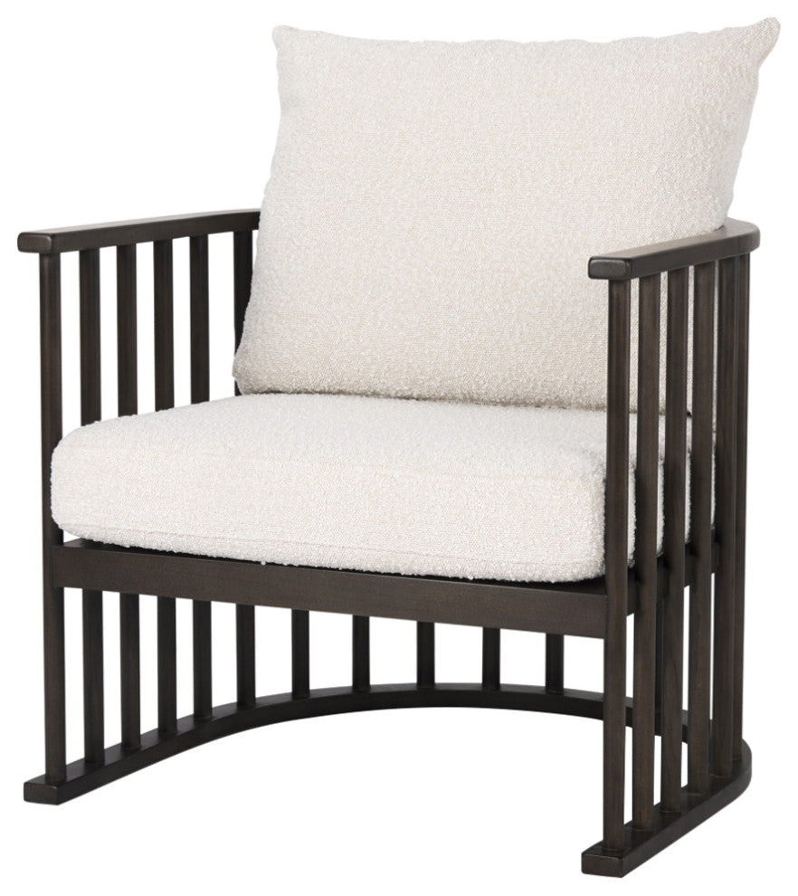 Kopari Cream Boucle Fabric w/ Dark Brown Solid Wood Frame Accent Chair