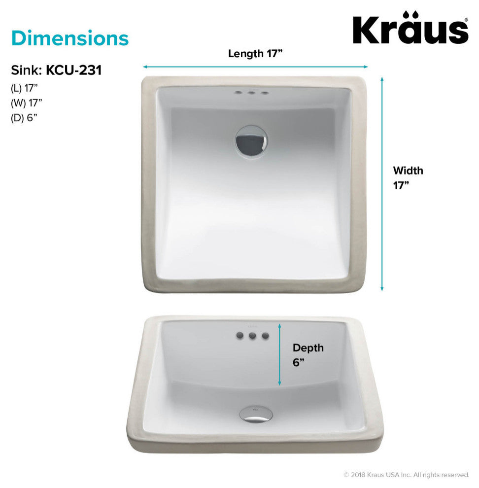 Elavo Ceramic Square Undermount Bathroom Sink, White