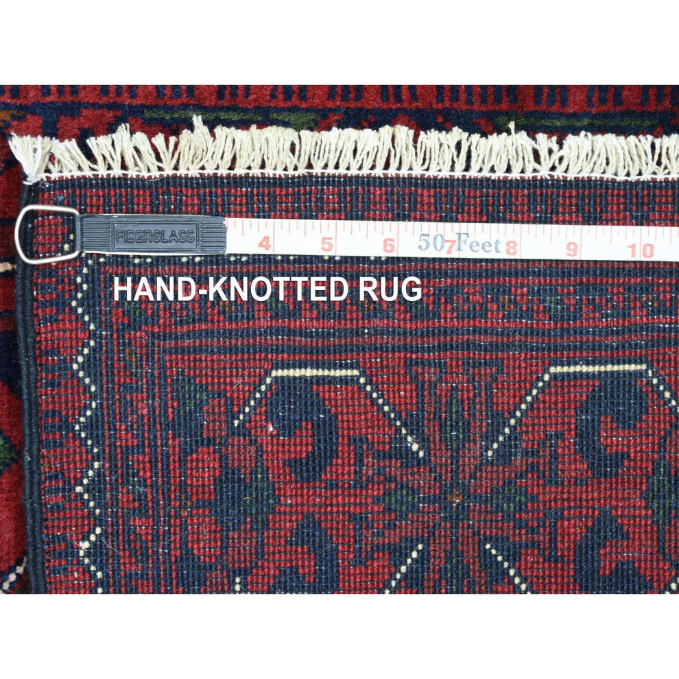 Red Tribal Design Hand Knotted Afghan Khamyab Wool Runner Oriental Rug 2'8"x9'7"