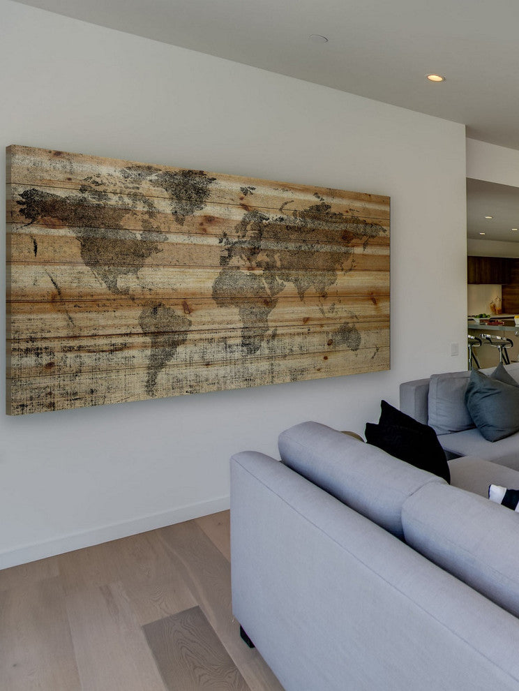 "Lost in the World" Painting Print on Natural Pine Wood, 24"x12"