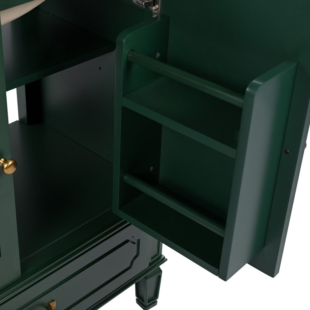 GDF Studio 30" Vintage Vanity With Sink, Drawer & Adjustable Shelf, Dark Green