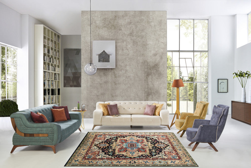 Navy / GOLD Traditional Classic Heriz Serapi Area Rug