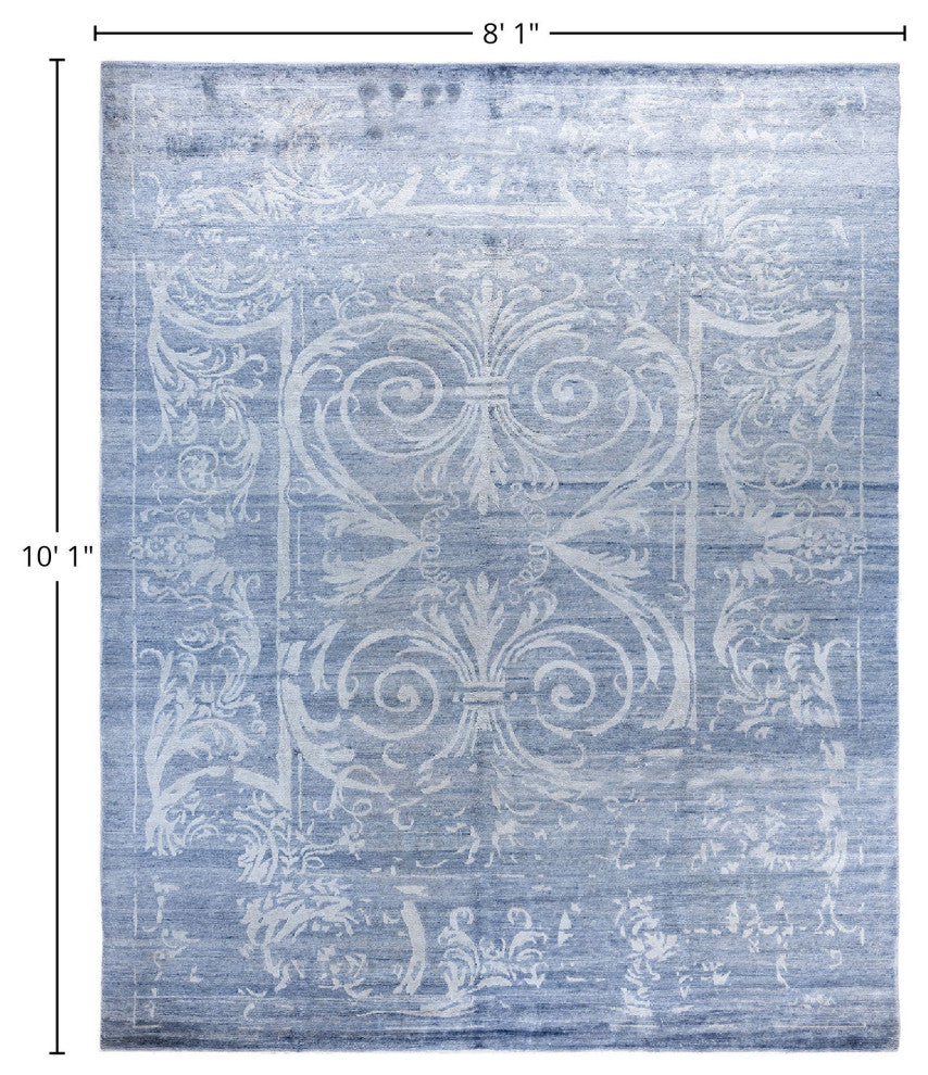 Modern, One-of-a-Kind Hand-Knotted Area Rug - Blue, 8' 1" x 10' 1"
