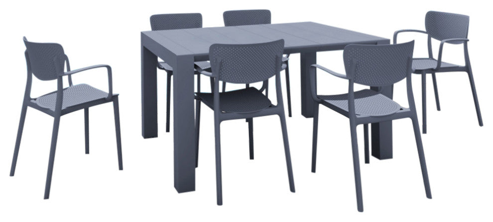 Loft Outdoor Dining Set With 6 Arm Chairs and 55" Extension Table Dark Gray