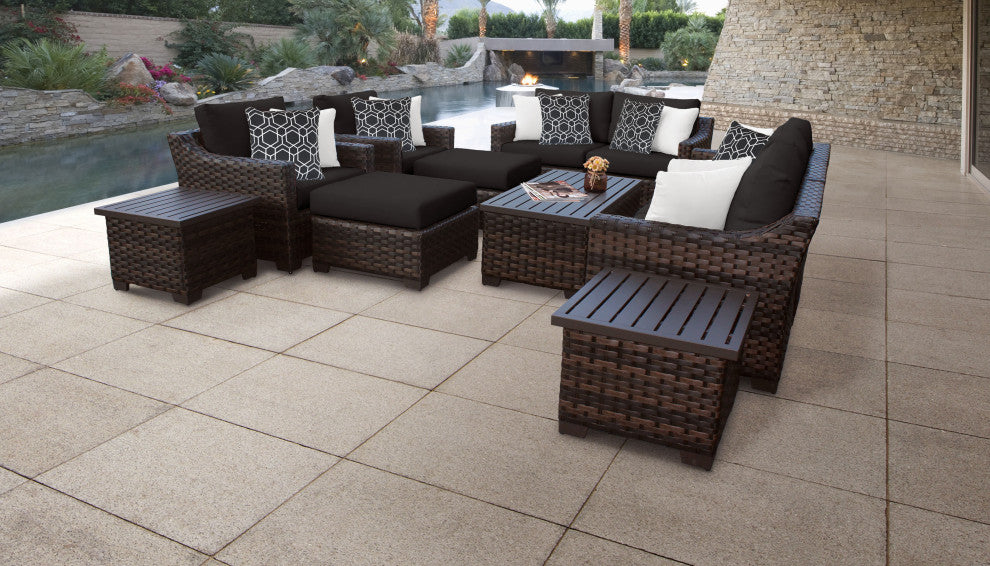 kathy ireland River Brook 12 Piece Wicker Patio Furniture Set Onyx