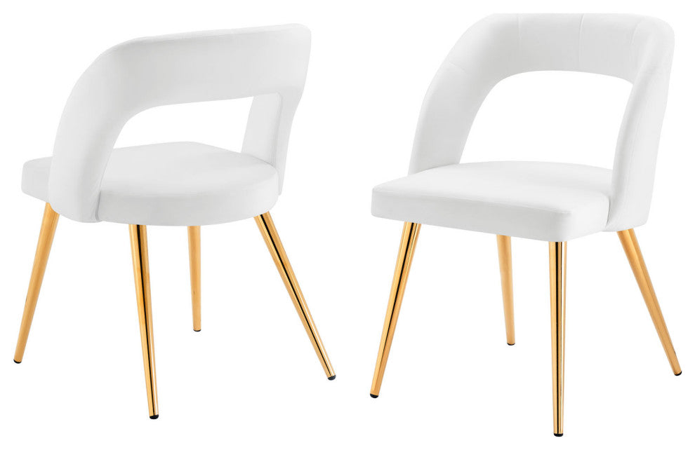 Dining Chair, Set of 2, White Gold, Velvet, Modern Cafe Bistro Hospitality