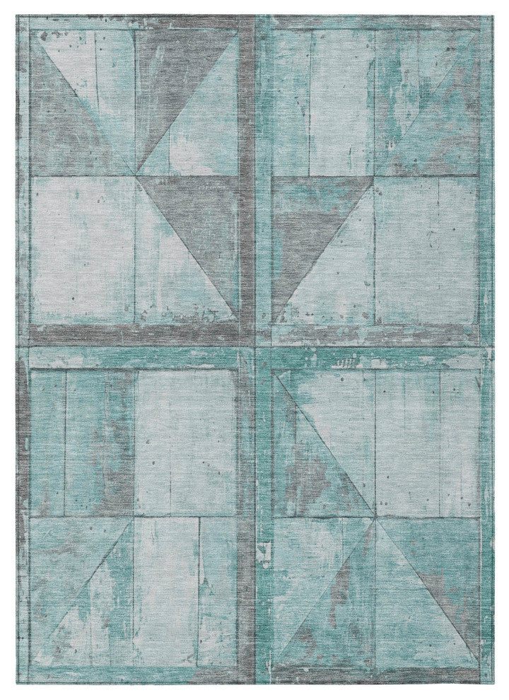 Machine Washable Indoor/Outdoor Chantille ACN1875 Teal 3' x 5' Rug