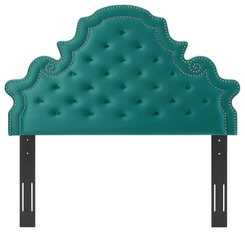 Tufted Headboard, Twin Size, Velvet, Teal Blue, Modern Contemporary, Bedroom