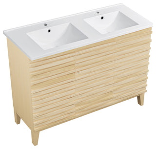 Cascade 48" Natural Oak, Double Basin Bathroom Vanity With White Sink Top