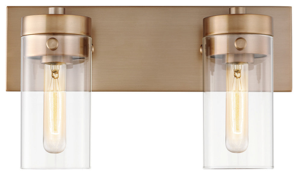 Intersection 2-Light Vanity, Burnished Brass With Clear Glass