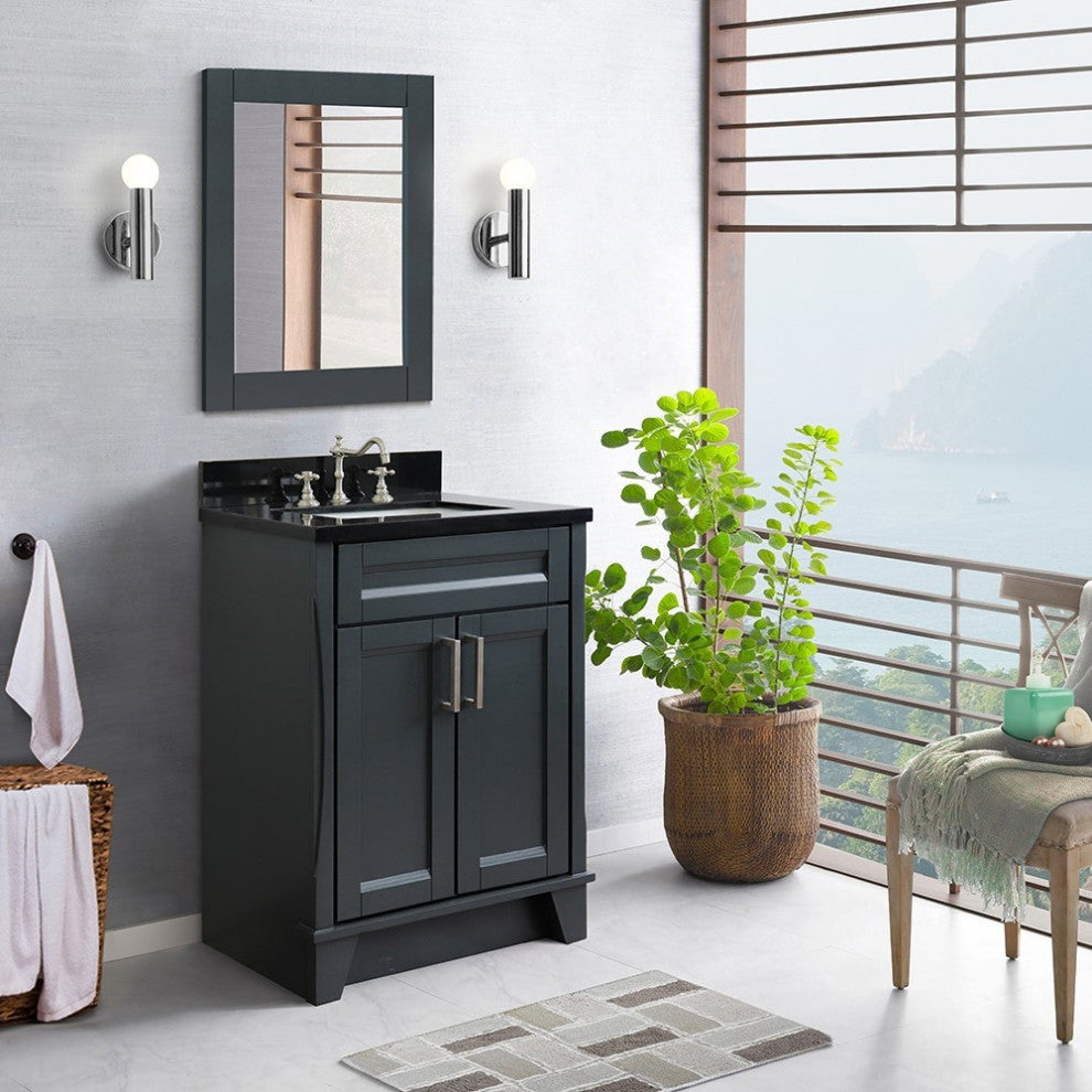 25" Single Sink Vanity, Dark Gray Finish With Black Galaxy Granite