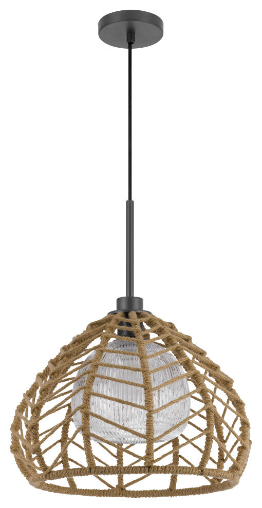 Dunn 60W metal pendant With burlap roped shade