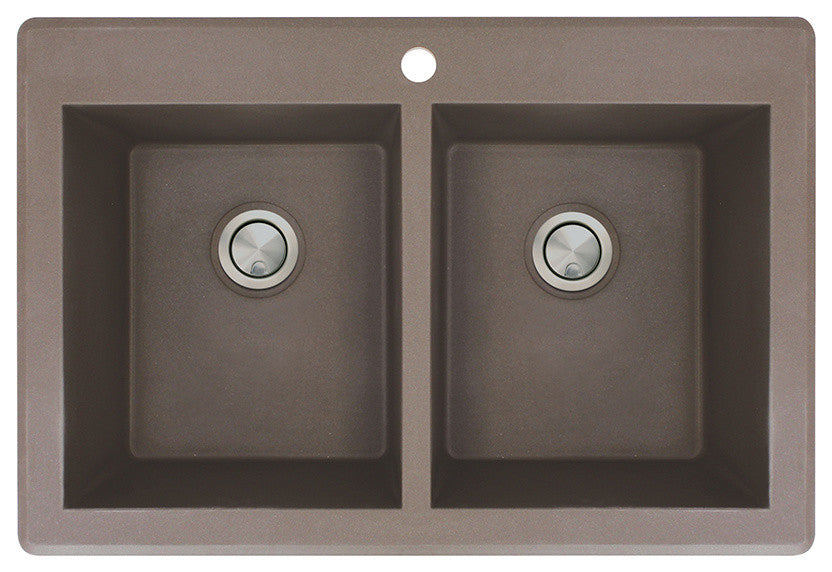 Radius 33" silQ Granite Double Bowl Kitchen Sink with 1 Hole in Espresso