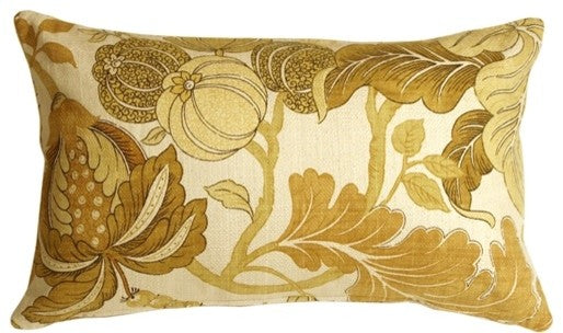 Pillow Decor - Harvest Floral Throw Pillow, Yellow, 12" X 20"