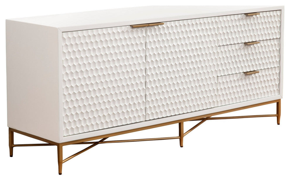 Benzara BM284254 64" TV Media Entertainment Center Console, 3 Drawers, White