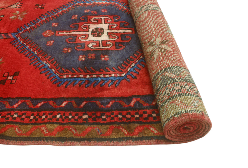 Fine Vintage Distressed Radeliff Red/Blue Runner, 3'1x9'5