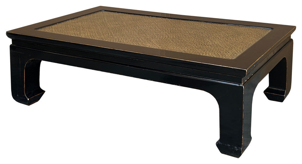 Black Lacquer Rattan Top Rectangular Claw Legs Coffee Table Hws3789