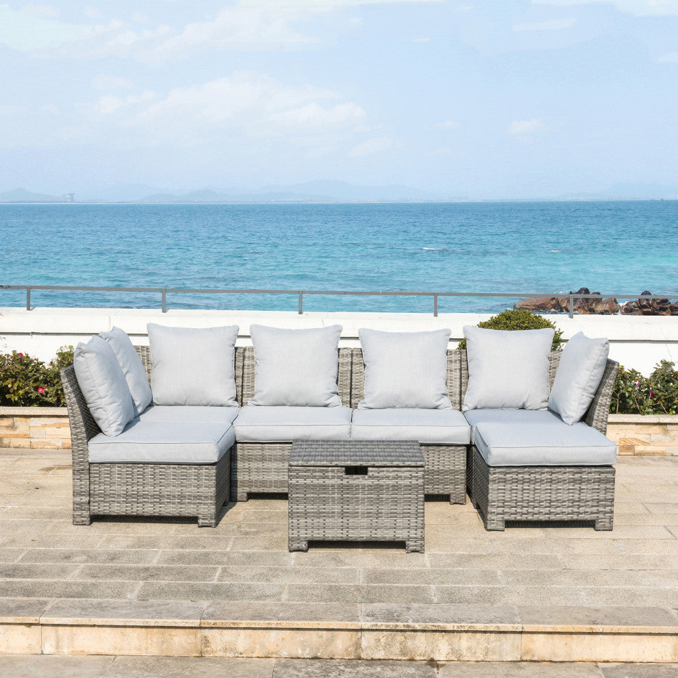 7 Piece Outdoor Patio All-Weather Wicker Sectional