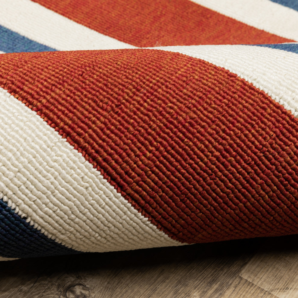 Madelina Stripe Red and Blue Indoor or Outdoor Area Rug, 7'10"x10'10"