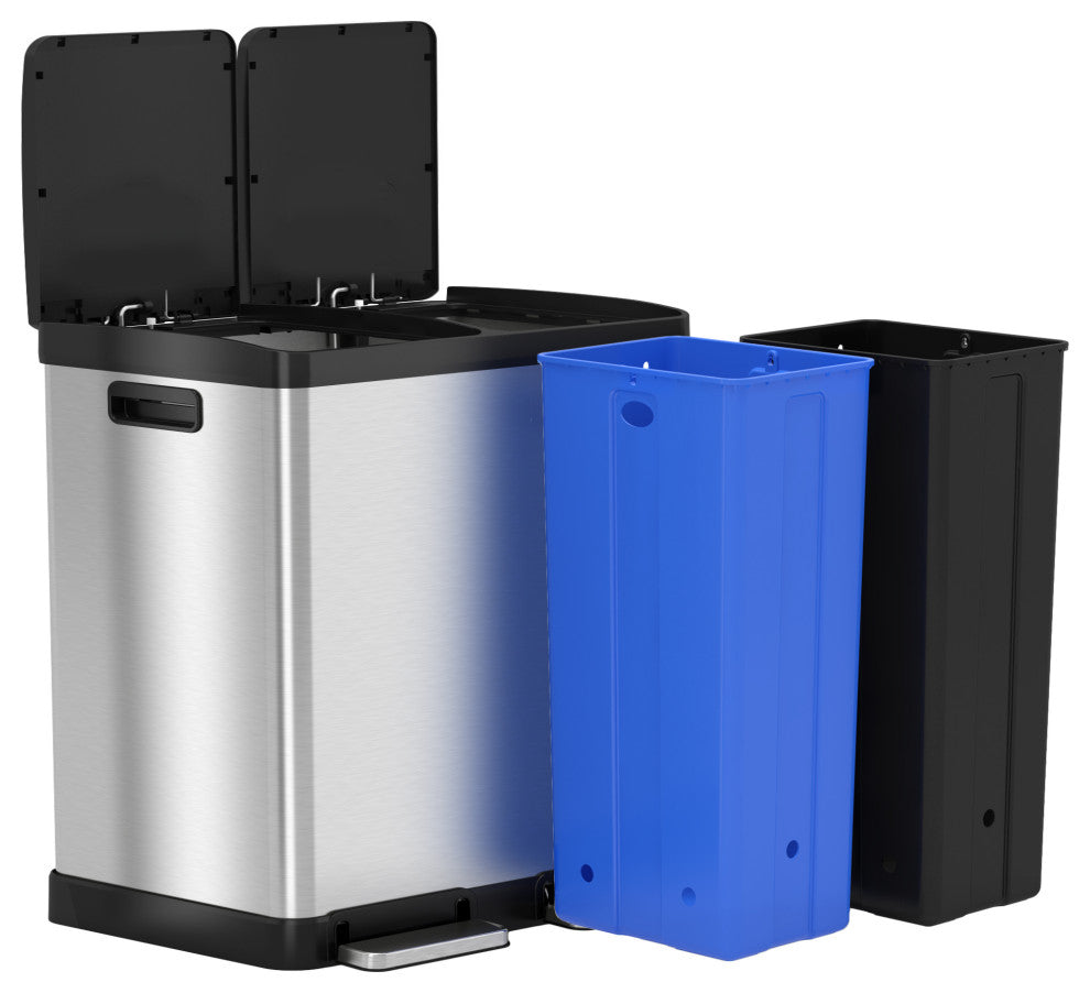 iTouchless SoftStep 16 Gallon Stainless Steel Recycle & Trash Can + Odor Filter